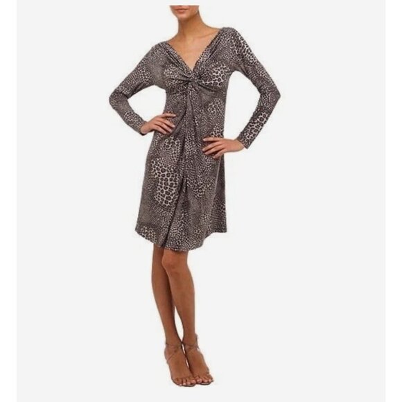 Norma Kamali Cheetah Print Twist Dress Stretch Jersey Grey Animal Print Large - Picture 1 of 10